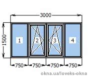Окно на лоджию Rehau E70 3000х1500 наружняя ламинация темный дуб