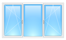 Трёхчастное окно с двумя открываниями 2100х1450 двухкамерный с энерго WDS 5S
