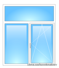 Т-образно окно с одним открыванием и глухой фрамугой 1600х2200 двухкамерный с двумя энерго Rehau Geneo