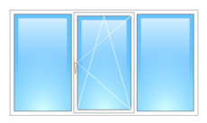 Трёхстворчатое окно с одним открыванием 2100х1450 двухкамерный Rehau Euro-Design 70