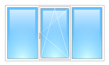 Трёхстворчатое окно с одним открыванием 2100х1450 двухкамерный Rehau Euro-Design 70