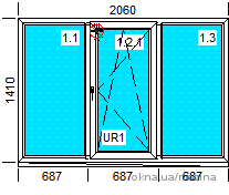 Окно 3-х камерное 2060*1410