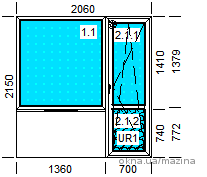 Балконный блок 2060*2150 КВЕ 3-х камерный