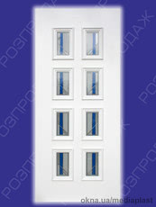 Сендвіч панель: Кремінь КР-05 (білий). Скло - вітраж/2. Розміри - 880*2050 мм*24мм