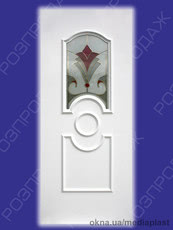 Сендвіч панель: Сапфір С-01 (білий). Скло - вітраж/3 (інкрустація). Розміри - 880*2050 мм*24мм