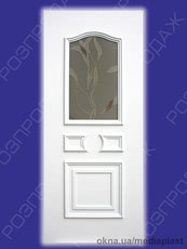 Сендвіч панель: Рубін Р-04 (білий). Скло - вітраж/3 (інкрустація). Розміри - 880*2050 мм*24мм