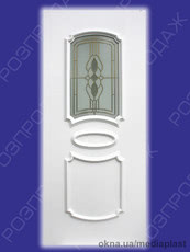 Сендвіч панель: Циркон Ц-02 (білий). Скло - вітраж/2. Розміри - 880*2050 мм. товщина 32мм