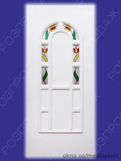 Сендвіч панель: Опал О-01 (білий). Скло - вітраж-1. Розміри - 880*2050 мм*24мм (в наявності 2 шт.)
