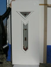 Сендвіч панель: Топаз Т-02 (білий). Скло - вітраж-1. Розміри - 880*2050 мм*24мм