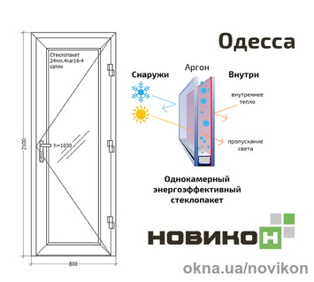 Вхідні двері REHAU профілю EURO 60 в белом цвете з двокамерним склопакетом сатин 800 на 2100