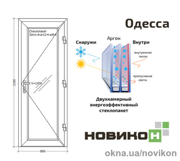 Вхідні двері REHAU профілю EURO 70 білого кольору з двокамерним склопакетом сатин 800 на 2100