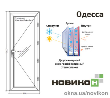 Входная дверь REHAU профиля EURO 70 с двухкамерным стеклопакетом 800 на 2100.