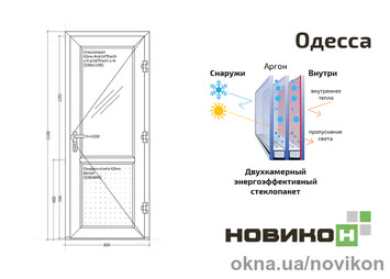 Вхідні двері REHAU профілю Synego з двокамерним склопакетом та сендвіч-панеллю 850 на 2100