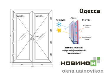 Вхідні штульпові двері REHAU профілю EURO 60 з однокамерним склопакетом 1600 на 2100