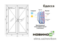 Входные штульповые двери REHAU профиля EURO 70 белого цвета с двухкамерным стеклопакетом 1600 на 2100.