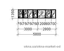 Нестандартная конструкция с большой створкой, 1350х5800мм