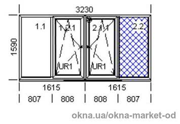 Четырехстворчатое окно 1590х3230