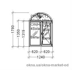 Окно арка 1240х1780, профиль Рехау, фурнитура Зигения
