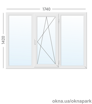 Окно трехстворчатое 1740х1420