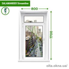 Одностворчатое окно с поворотно-откидной створкой и фрамугой Salamander Streamline