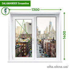 Двустворчатое окно с поворотно-откидной и глухой створками Salamander Streamline