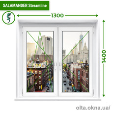 Двустворчатое окно с поворотно-откидной и поворотной створками Salamander Streamline