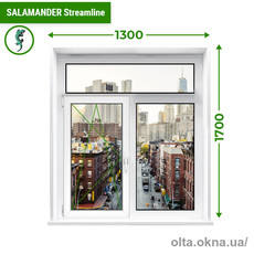 Т-образное окно с поворотно-откидной и глухой створками Salamander Streamline