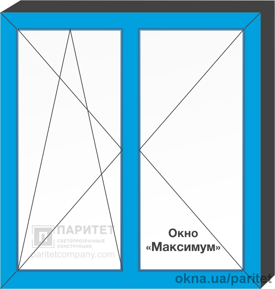 Двухстворчатое левое поворотное – правое поворотно откидное окно `Максимум` Двухстворчатое левое поворотное – правое поворотно откидное окно `Максимум`