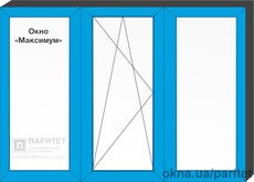 Трехстворчатое глухое – левое поворотно откидное – глухое окно `Максимум`