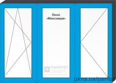 Трехстворчатое левое поворотно откидное – глухое – правое поворотное окно `Максимум`