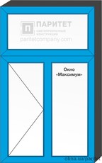 Т-образное двухстворчатое левое поворотное – глухое окно `Максимум`