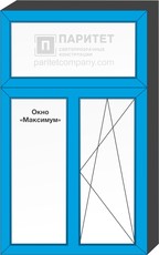 Т-образное двухстворчатое глухое – правое поворотно откидное окно `Максимум`