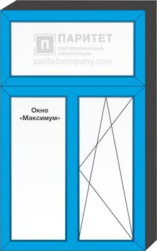 Т-образное двухстворчатое глухое – правое поворотно откидное окно `Максимум`