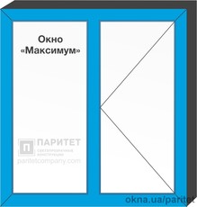 Двухстворчатое глухое – правое поворотное окно `Максимум`
