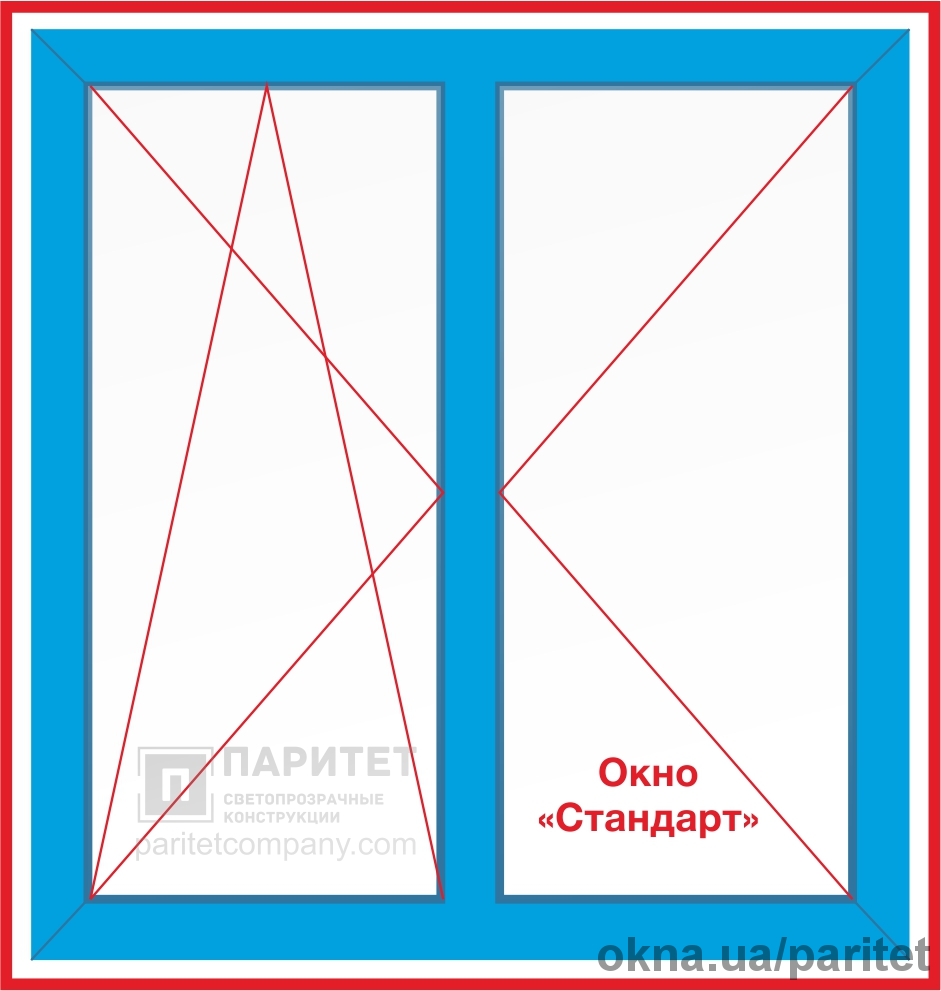 Двустворчатое правое поворотно откидное - левое поворотное окно Стандарт