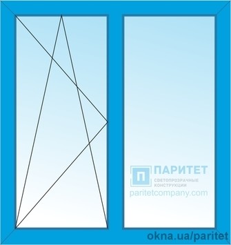 Двустворчатое левое поворотно откидное - глухое окно 