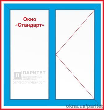 Двустворчатое левое глухое - правое поворотное окно Стандарт