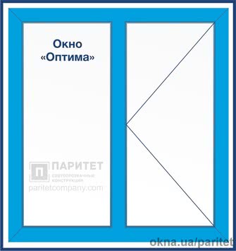 Двухстворчатое глухое – правое поворотное окно Оптима Двухстворчатое глухое – правое поворотное окно Оптима