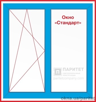Двустворчатое левое поворотно откидное - глухое окно Стандарт