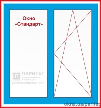 Т-образное двустворчатое глухое – правое поворотно откидное окном Стандарт