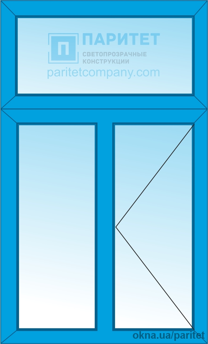 Т-образное двухстворчатое глухое – правое поворотное окно Эконом