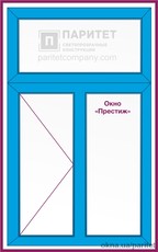 Т-образное двухстворчатое левое поворотное – глухое окно `Престиж`