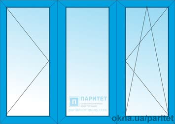 Трехстворчатое левое поворотное – глухое – правое поворотно откидное окно 