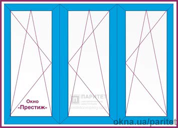 Трехстворчатое поворотно откидное окно `Престиж` Трехстворчатое поворотно откидное окно `Престиж`