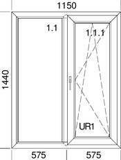 Теплое двухстворчатое окно Veka Softline70 с энергоэффективным стеклопакетом, Winkhaus, 1,15x1,44 м