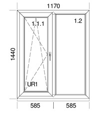 Теплое двухстворчатое окно Veka Softline70 c односторонней ламинацией, Winkhaus, 1,17x1,44 м