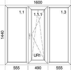 Окно трехстворчатое Veka Softline70 с одним открыванием, 4-16-4-14Ar-4i, Winkhaus, 1,6x1,44 м