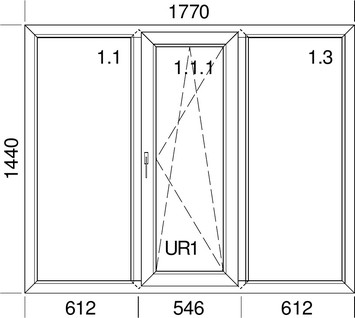Окно трехстворчатое Veka Softline70 с одним открыванием, 4-16-4-14Ar-4i, Winkhaus, 1,77x1,44 м