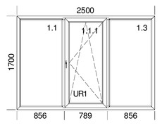 Теплое окно трехстворчатое Veka Softline70 с одним открыванием, Winkhaus, 2,5x1,7 м