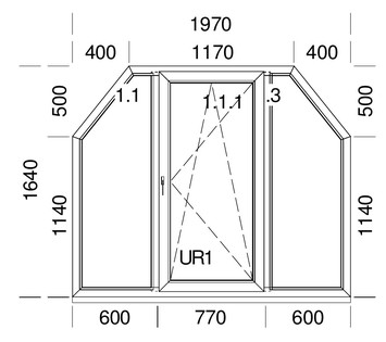 Энергоэффективное трехстворчатое окно-трапеция Veka Softline70 с односторонней ламинацией, Winkhaus, 1,97x1,64 м